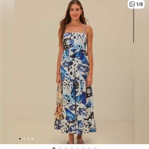 FARM Rio Oceanic Blue and White Maxi Dress